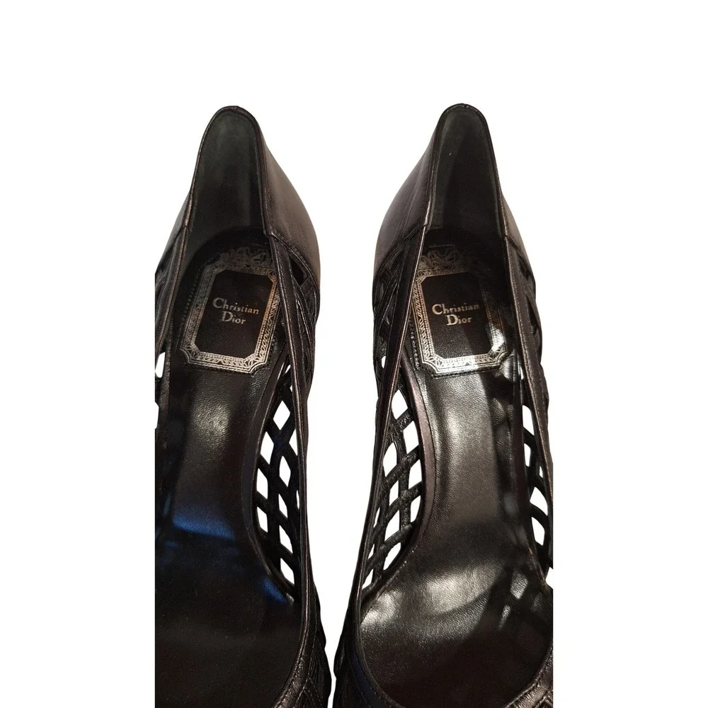 Christian‎ Dior Women's Stiletto Open  Toe Black Leather  New Size 37.5 - Picture 5 of 9